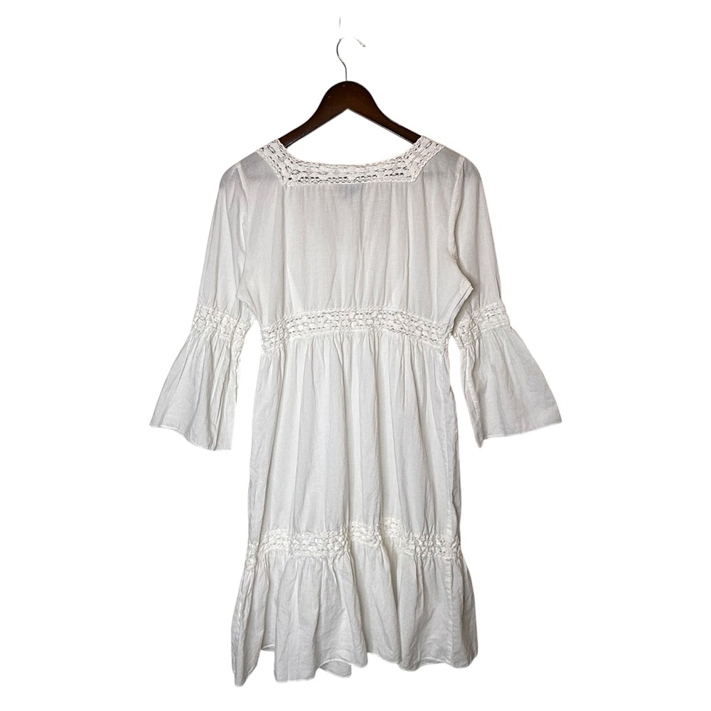 INC International Concepts Cotton Bell Sleeve White Dress Boho Cottagecore sz 12 - Picture 3 of 5